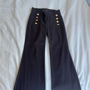 Elie Tahari Black High-Waist Trousers with Gold Buttons